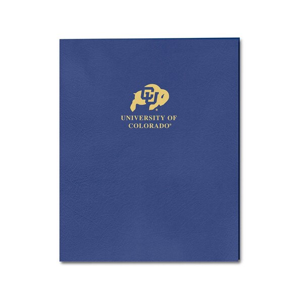 A dark blue folder with a gold C-U Buffalo logo on the front and "University of Colorado" in gold lettering underneath.